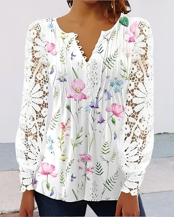 Floral pattern v-neck lace top