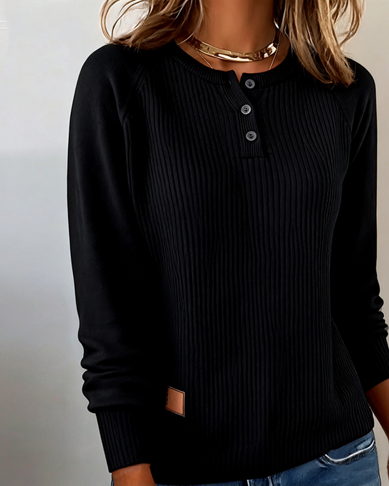 Stylish Button Raglan Sleeve Pullover