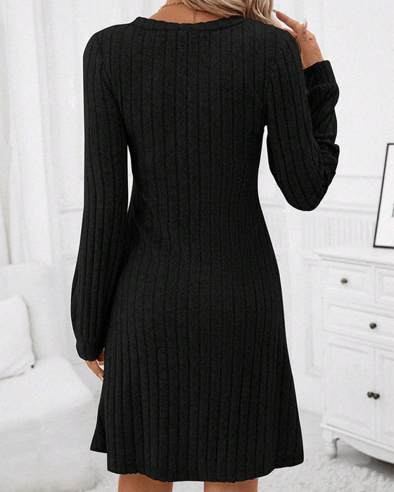 V-neck ribbed solid color dress