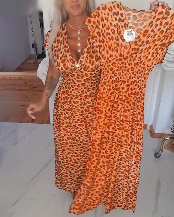 Elegant Leopard Print V-Neck Dress