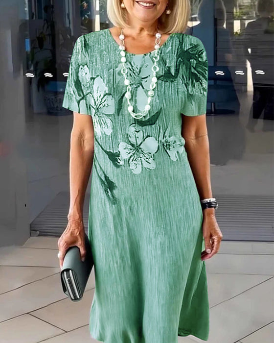 Round Neck Short Sleeve Printed Dress