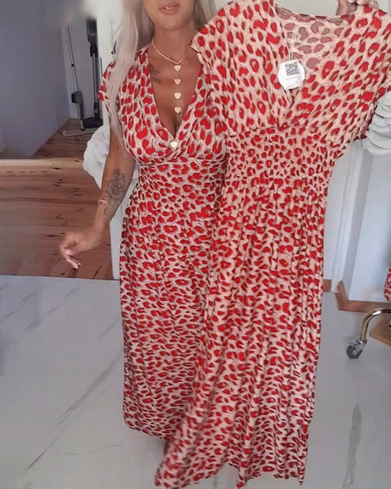 Elegant Leopard Print V-Neck Dress