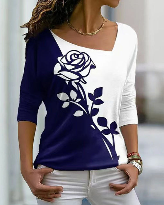 Rose Print Long Sleeve Top