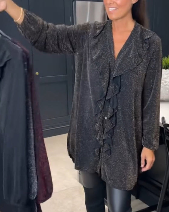 Spliced ruffled v-neck top