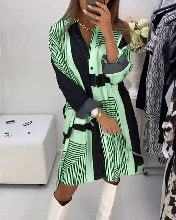 Button printed loose dress