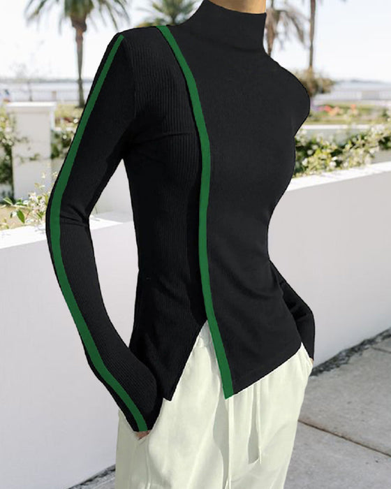 Turtleneck patchwork pullover sweater