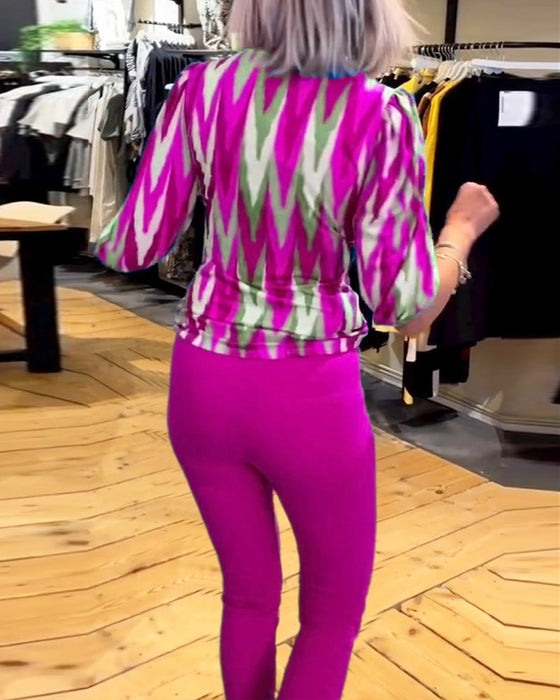 Printed casual deep V top