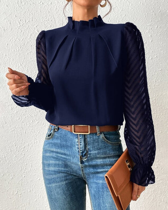 Paneled wave pattern long-sleeved top