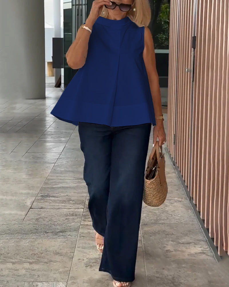 Sleeveless Solid Color Simple Blouse