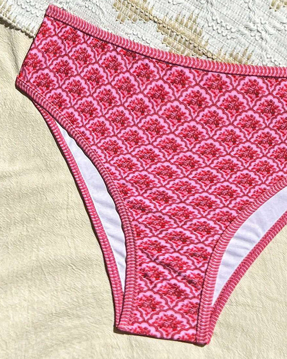 Sexy Suspender Triangle Print Bikini