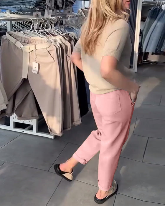 Solid Color Casual Straight Pants