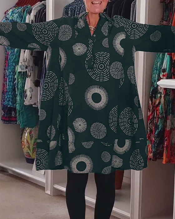 Geometric print lapel casual dress