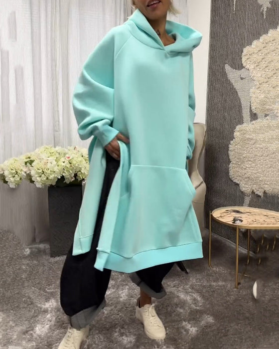 Loose Hoodies with Slit and Long-Sleeved