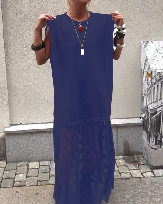 Sleeveless Mesh Patchwork Dress