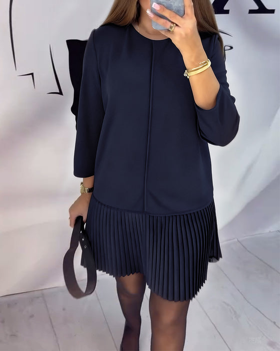 Three-Quarter Sleeve Accordion Pleated Dress