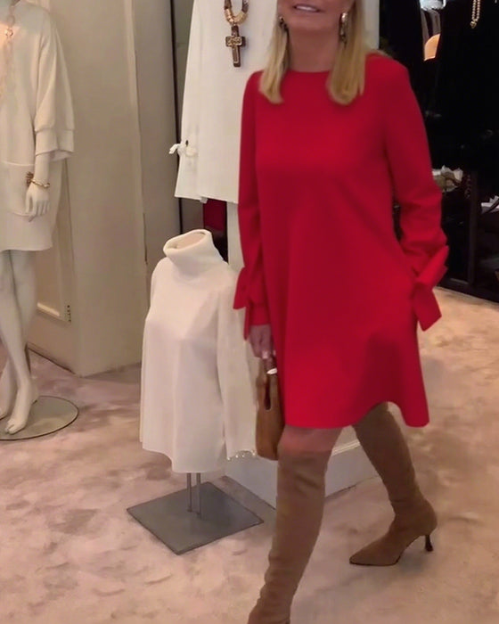 Fashionable Round Neck Bow Sleeve Dress