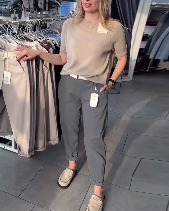 Solid Color Casual Straight Pants