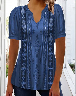 Printed casual short-sleeved blouse