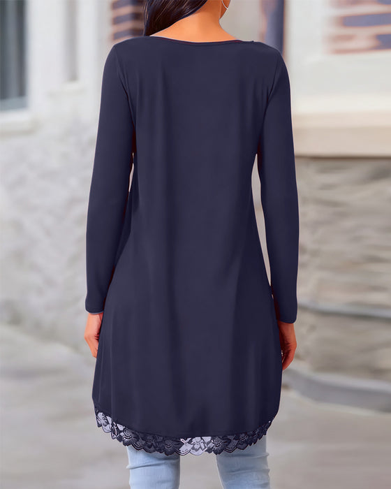 Irregular Long-Sleeved Mesh Patchwork Top