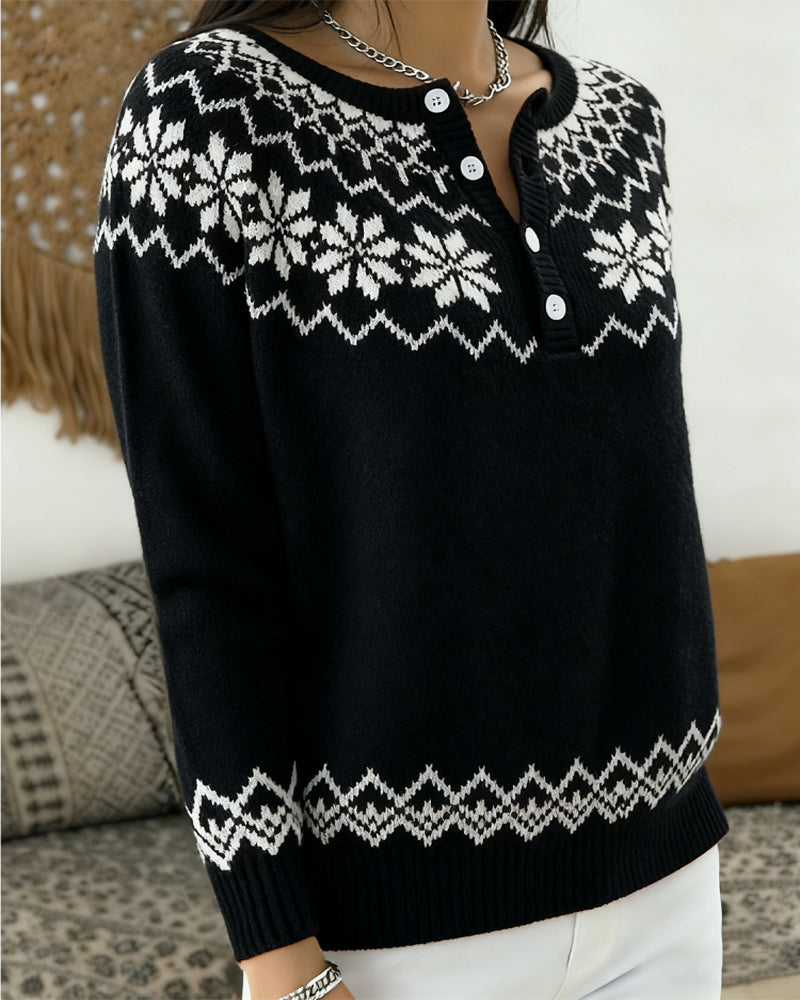 Snowflake Jacquard Half-Open Pullover