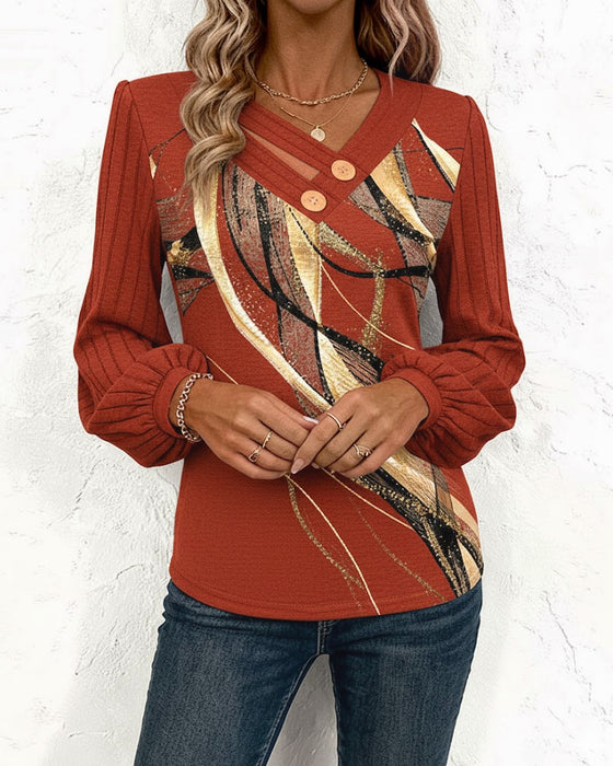 Striped Print Lantern Sleeve Top