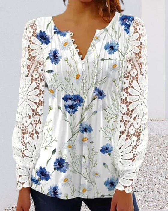 Floral pattern v-neck lace top