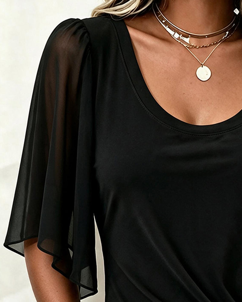 U-Neck Solid Casual Blouse