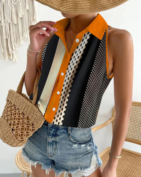 Sleeveless color block  blouse