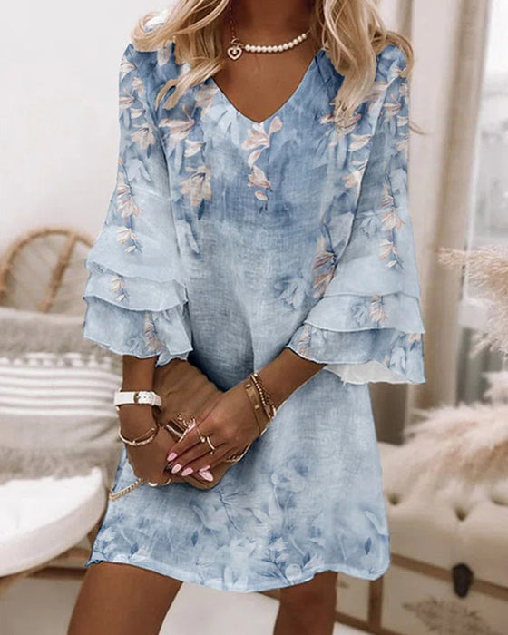 V-neck printed mini dress