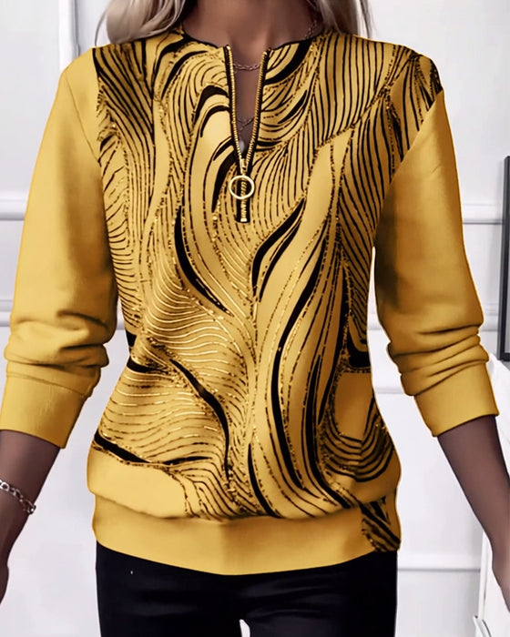 Casual Printed Zipper Sweatshirt