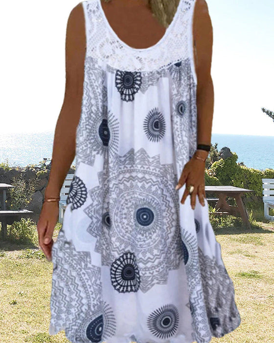 Women summer o-neck sleeveless print dress