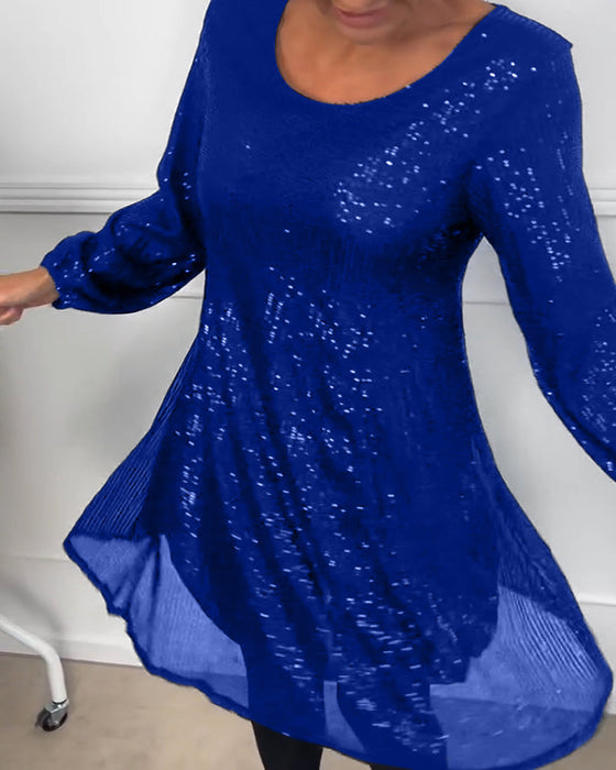 Elegant lantern sleeve sequined a-line dress