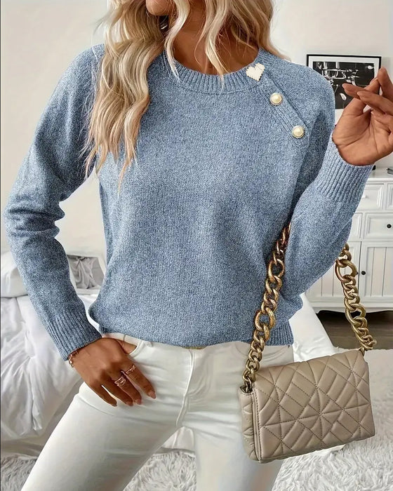 Button-Embellished Raglan Sleeve Sweater