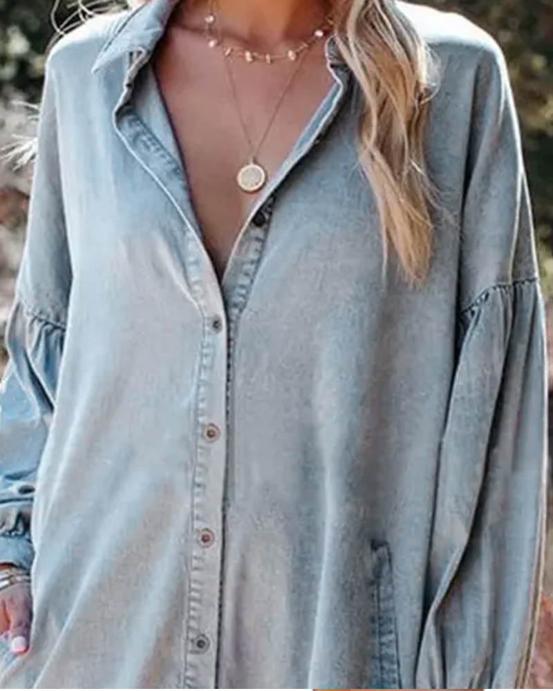 Bubble Sleeve Button Casual Blouse