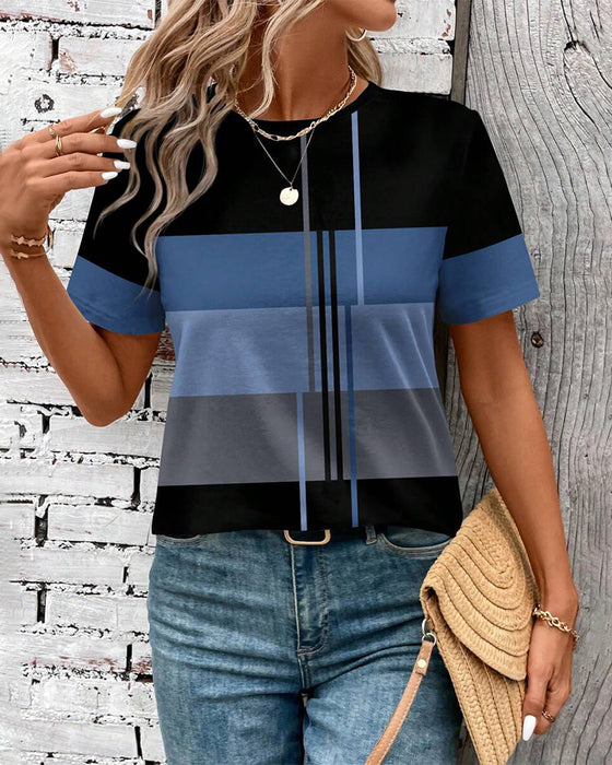 Round Neck Geometric Print Short Sleeve T-Shirt