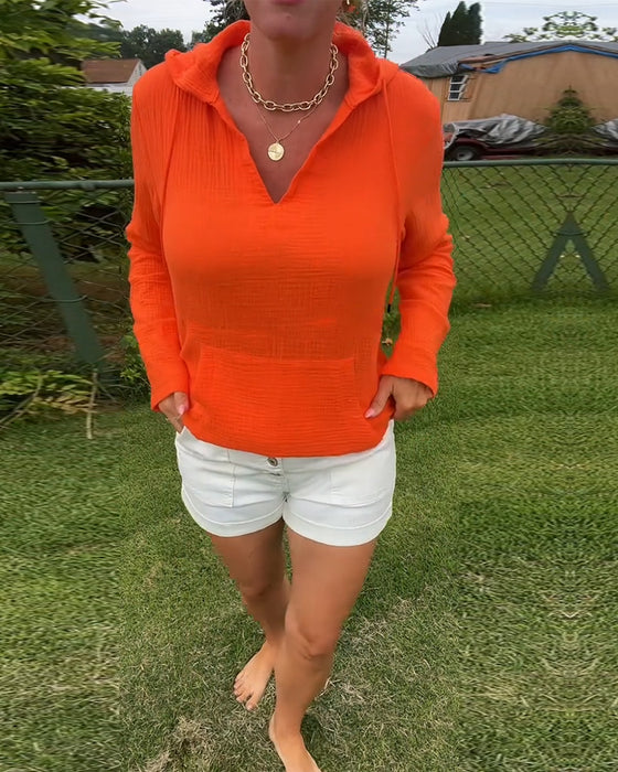 Solid Color Pocket Fashion Blouse