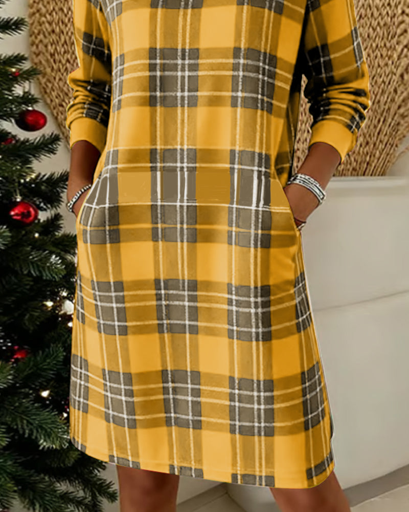 Long-Sleeved Plaid Sweatshirt Dress