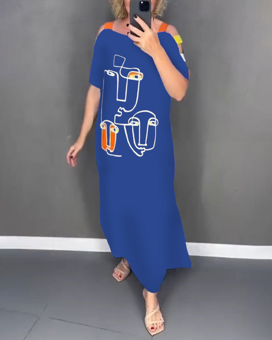 Cold Shoulder Hollow Print Slit Dress