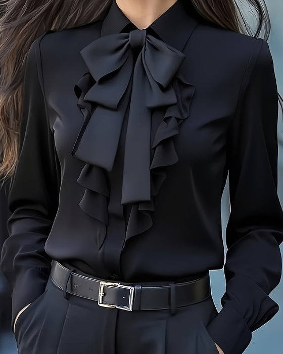 Bow Ruffle Long-Sleeved Shirt