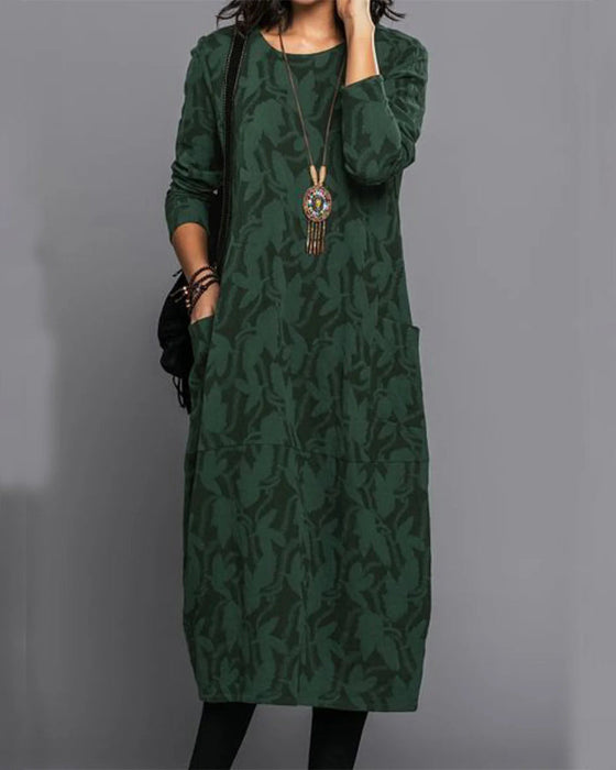 Patterned Dress with Long sleeves with Pockets