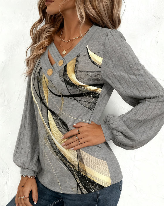 Striped Print Lantern Sleeve Top