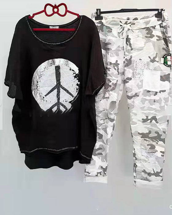 T-shirt and Pant Set in Camouflage Print