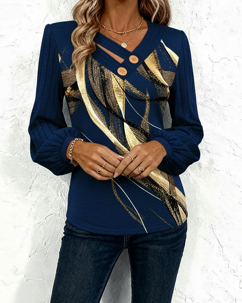 Striped Print Lantern Sleeve Top