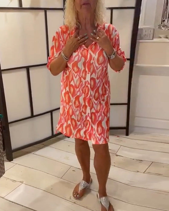 Center Sleeve Lapel Button Down Dress