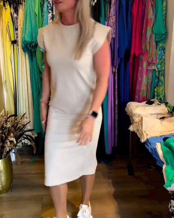 Simple solid color short sleeve dress