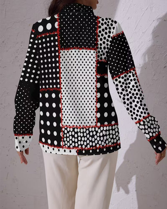 Polka Dot Long Sleeve Color-Block Shirt
