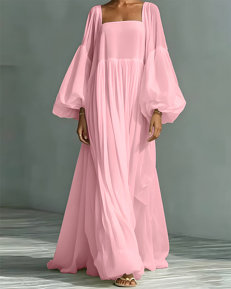 Square Neck Puff Sleeve Fairy Maxi Dress