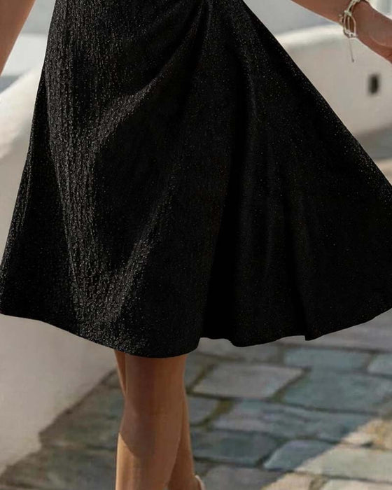 Textured Sleeveless Waist-Cinching A-Line Dress