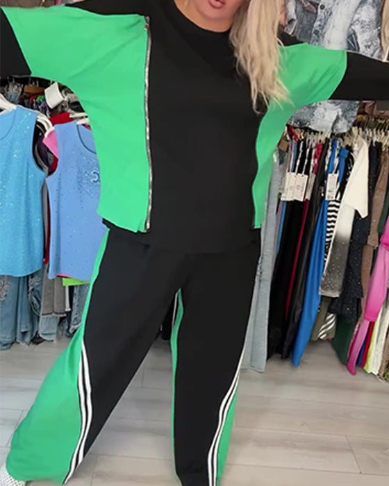 Color-Block Cut-Out Wide-Leg Set