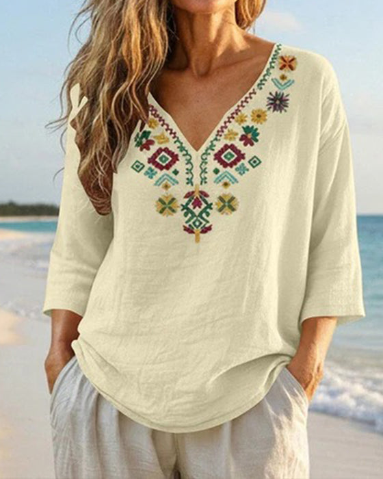 V-Neck Bohemian Printed Blouse